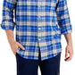 Camisa de flanela xadrez masculina Club Room, tamanho grande, azul, ajuste regular