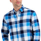 Camisa de flanela xadrez masculina Club Room, tamanho grande, azul, ajuste regular