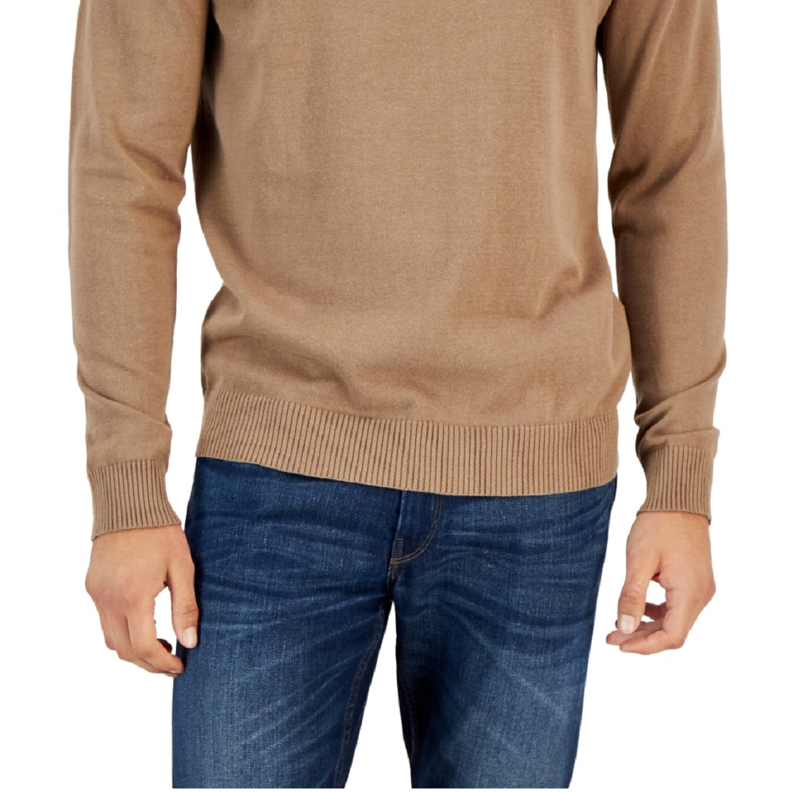 Suéter masculino com gola falsa e botões Club Room, marrom, tamanho médio