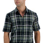Camisa xadrez xadrez Panamá masculina Alfani, manga curta, verde, tamanho médio