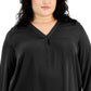 Blusa feminina Alfani com decote em V alto e baixo, preta, tamanho 3X