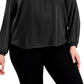Blusa feminina Alfani com decote em V alto e baixo, preta, tamanho 3X