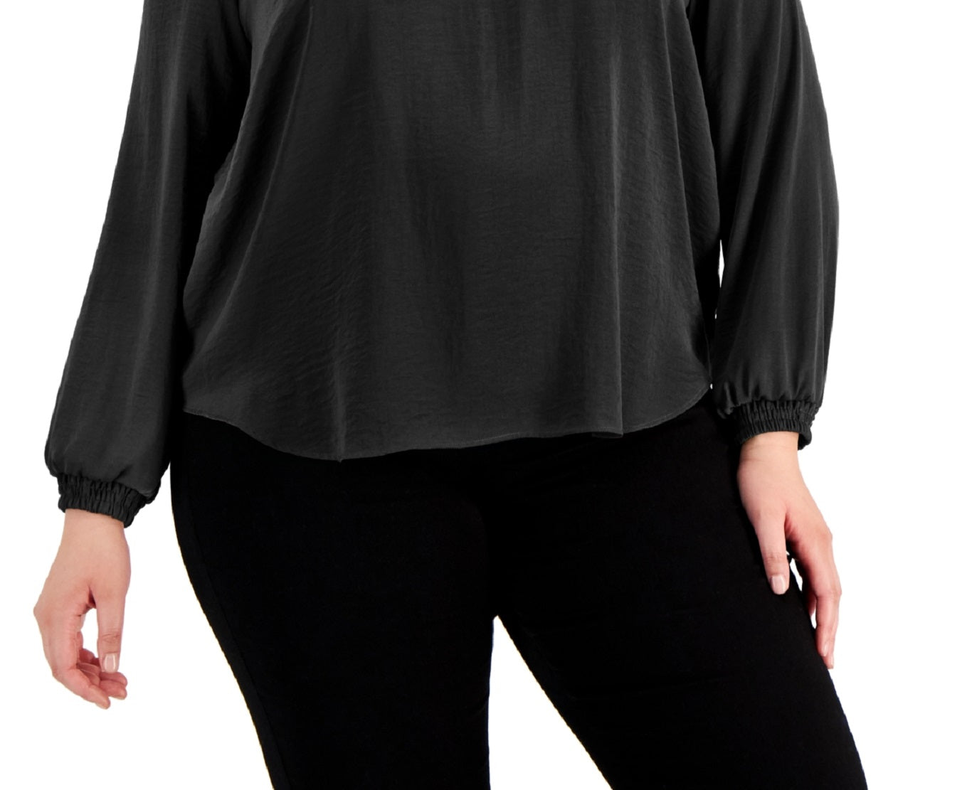 Blusa feminina Alfani com decote em V alto e baixo, preta, tamanho 3X