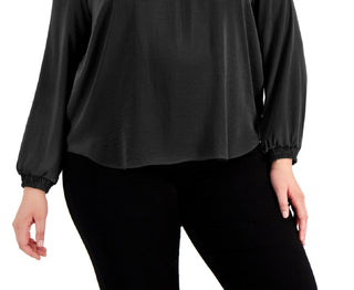 Blusa feminina Alfani com decote em V alto e baixo, preta, tamanho 3X