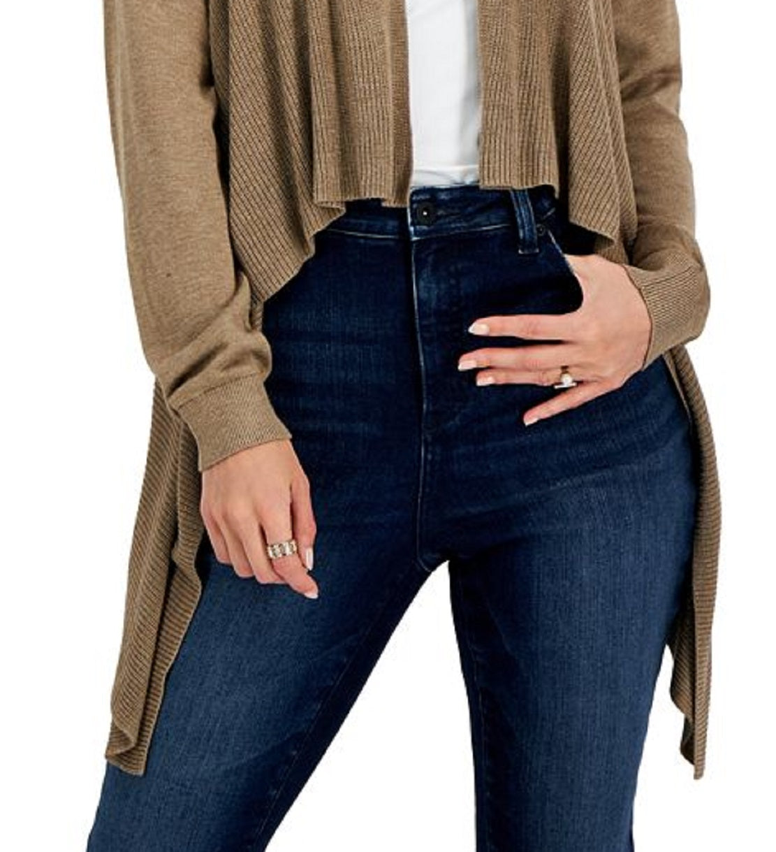 Cardigan feminino Cascade com frente aberta, marrom, tamanho grande, da INC International Concepts