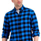 Camisa de flanela xadrez masculina Club Room, tamanho regular, azul, tamanho pequeno