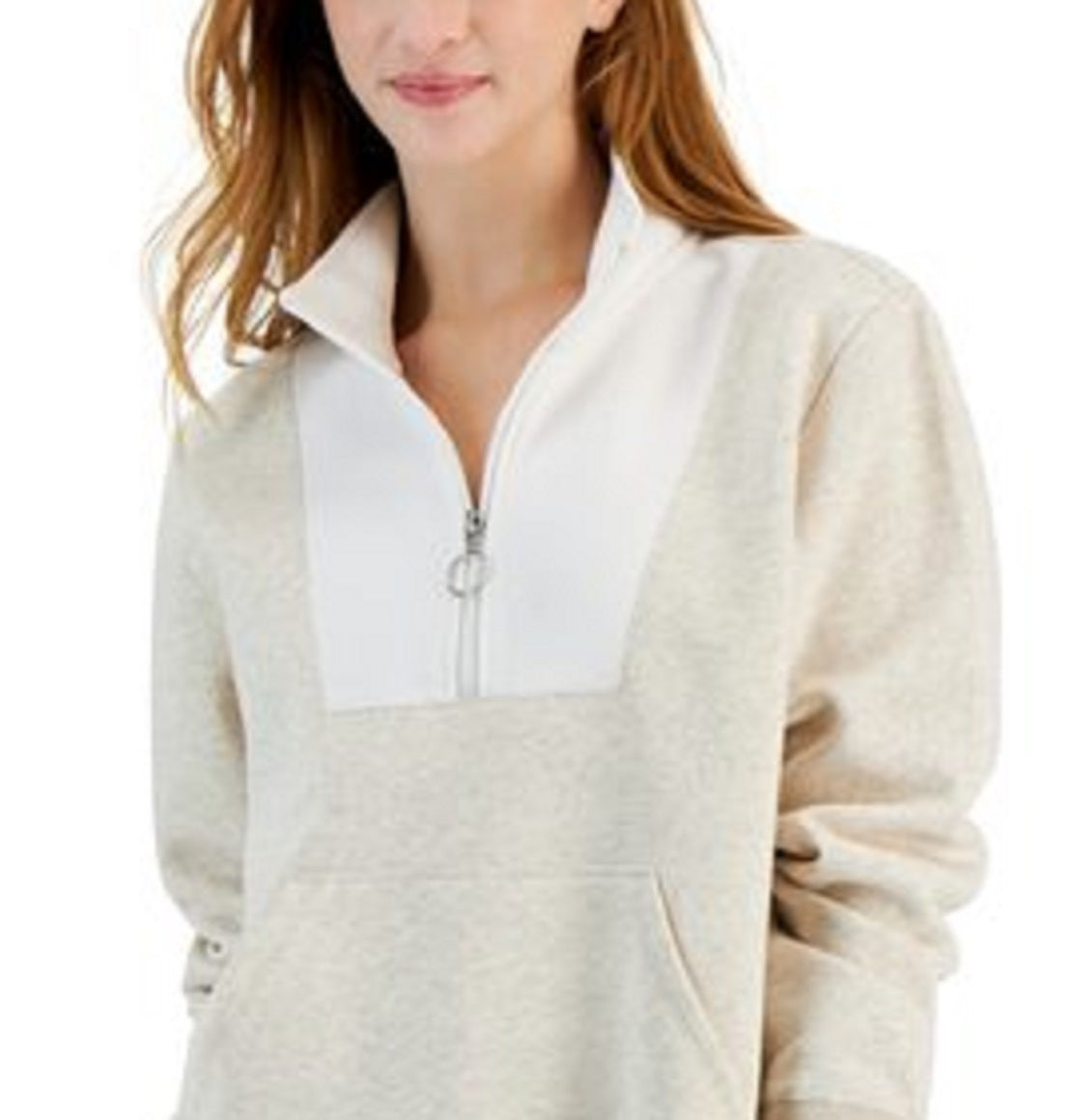 ID Ideology Moletom feminino com zíper e bloco de cores relaxado, marrom, tamanho pequeno