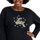 Karen Scott Blusa Feminina Estampada com Rena, Preta, Tamanho 0X