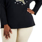 Karen Scott Blusa Feminina Estampada com Rena, Preta, Tamanho 0X