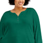 Karen Scott Top Henley Feminino Manga 3/4 Verde Tamanho 2X