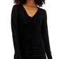 Vestido de malha franzido com decote em V feminino da INC International Concepts, preto, tamanho extrapequeno