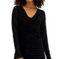 Vestido de malha franzido com decote em V feminino da INC International Concepts, preto, tamanho médio