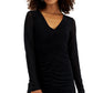 Vestido de malha franzido com decote em V feminino da INC International Concepts, preto, tamanho extragrande