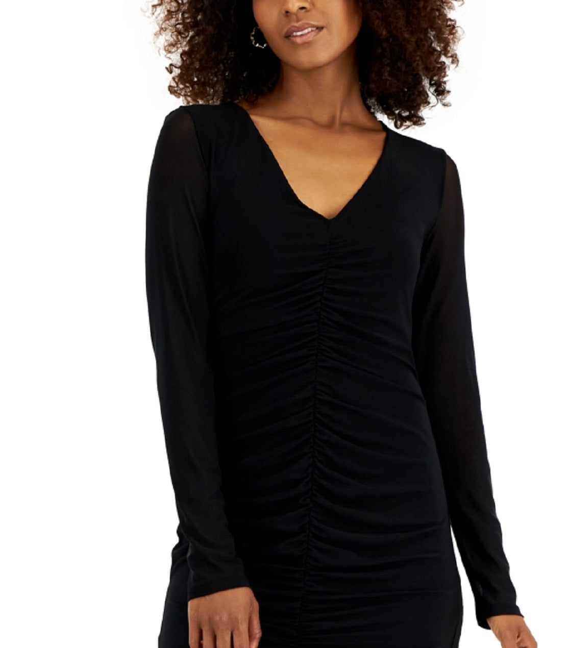 Vestido de malha franzido com decote em V feminino da INC International Concepts, preto, tamanho extragrande