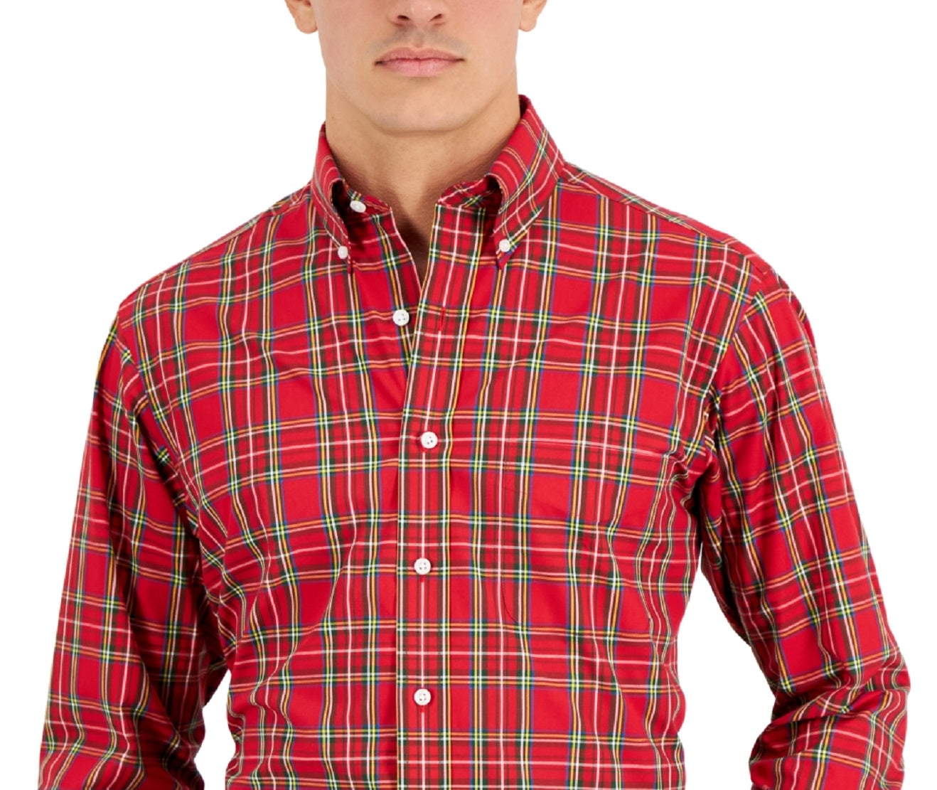 Camisa social masculina de algodão com ajuste regular Club Room, vermelha, tamanho 17 x 36 x 37