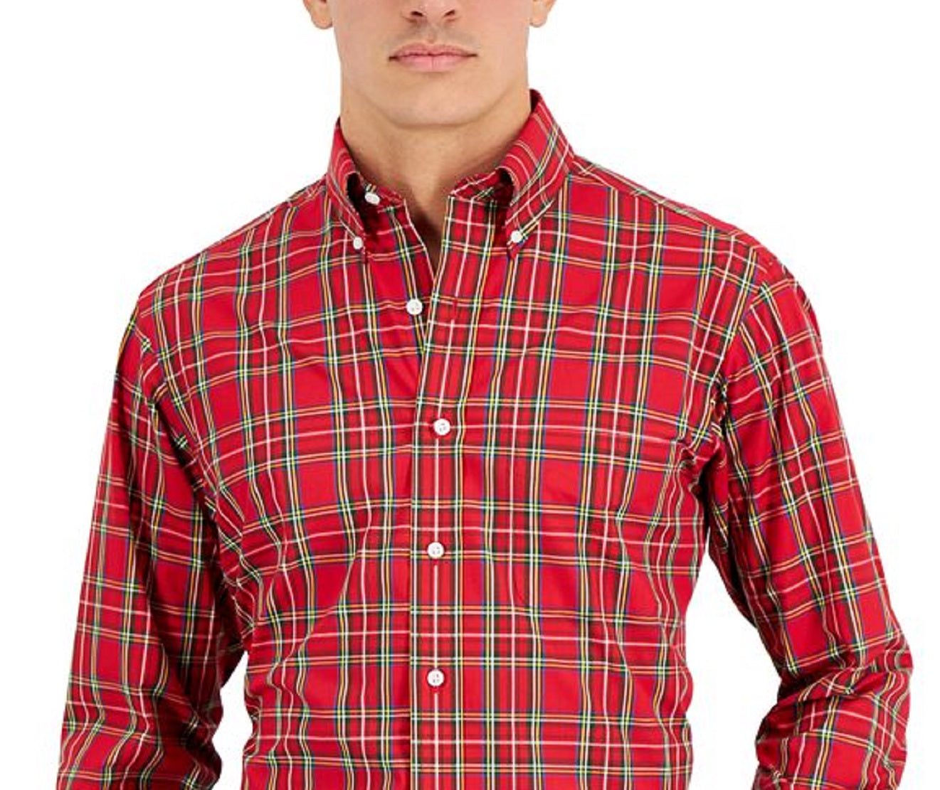 Camisa social masculina de algodão com ajuste regular Club Room, vermelha, tamanho 16 x 32 x 33