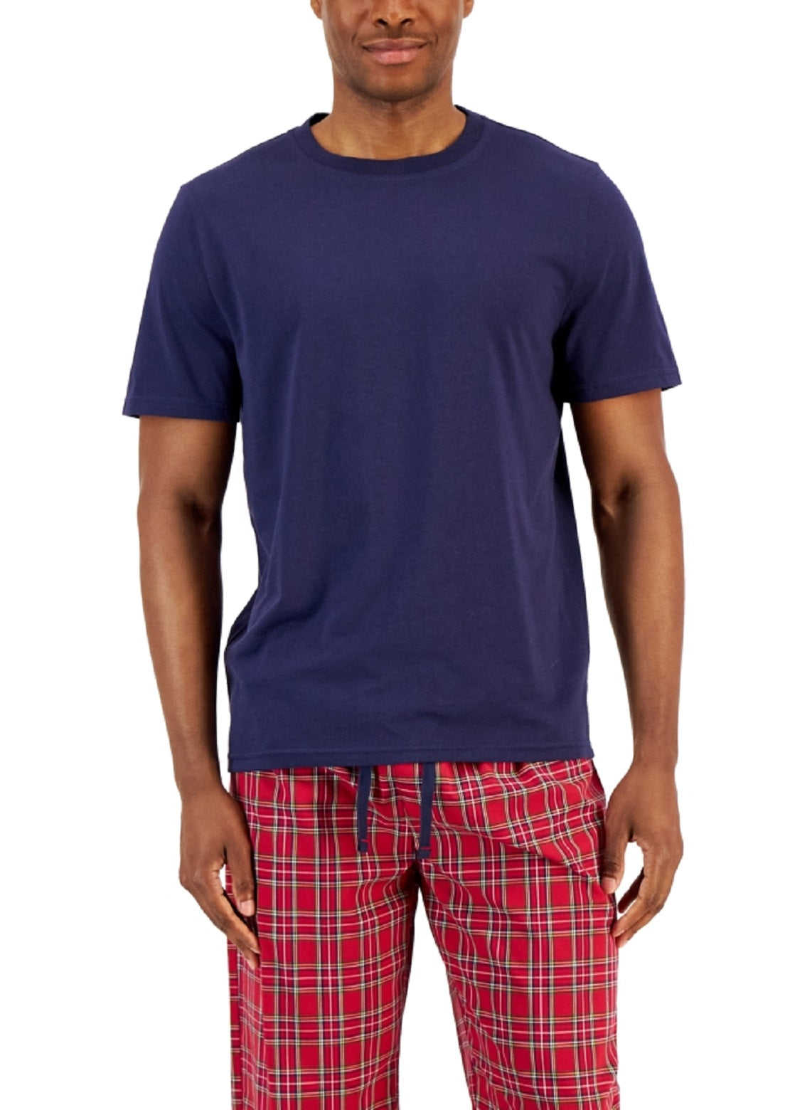 Conjunto de pijama masculino Club Room com blusa lisa e calça xadrez, vermelho, tamanho G