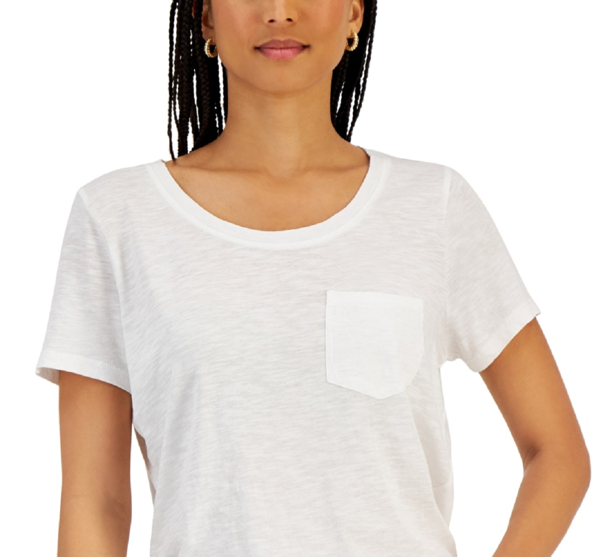 Camiseta feminina com bolso Style &amp; Co, branca, tamanho médio