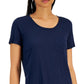 Camiseta feminina clássica estilo Slub, azul, tamanho pequeno grande