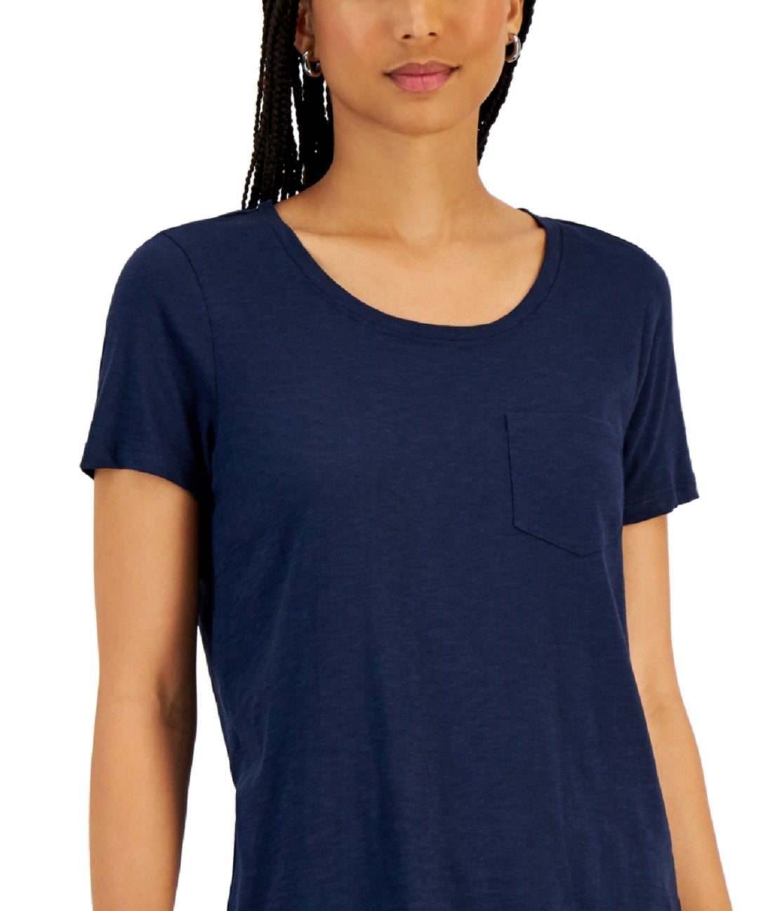 Camiseta feminina clássica estilo Slub, azul, tamanho pequeno grande