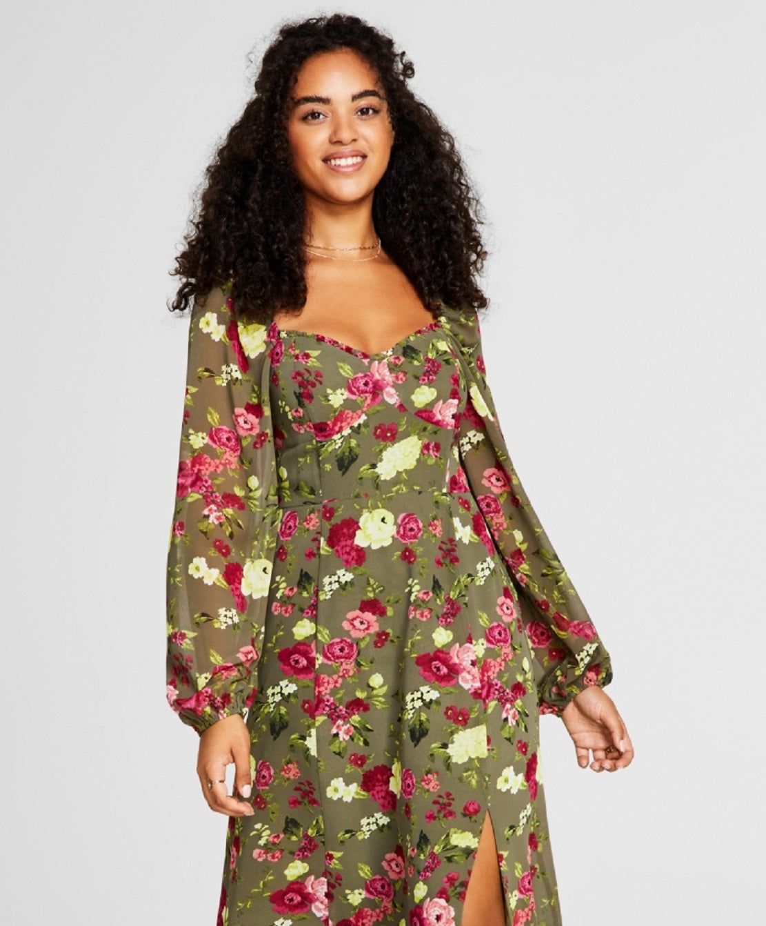 Vestido longo feminino Bar III com bustiê estampado e fenda lateral, verde, tamanho grande