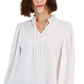 Blusa feminina Alfani com babados e gola amarrada, cor sólida, branca, tamanho médio
