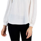 Blusa feminina Alfani com babados e gola amarrada, cor sólida, branca, tamanho médio
