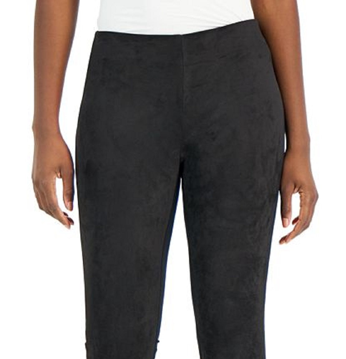 Leggings femininas Alfani Mixed Media de camurça sintética até o tornozelo, pretas, tamanho GG