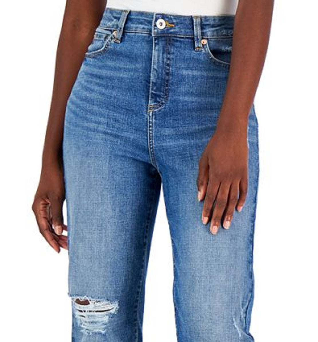 Calça jeans feminina rasgada, cintura alta, azul, tamanho 0, da INC International Concepts