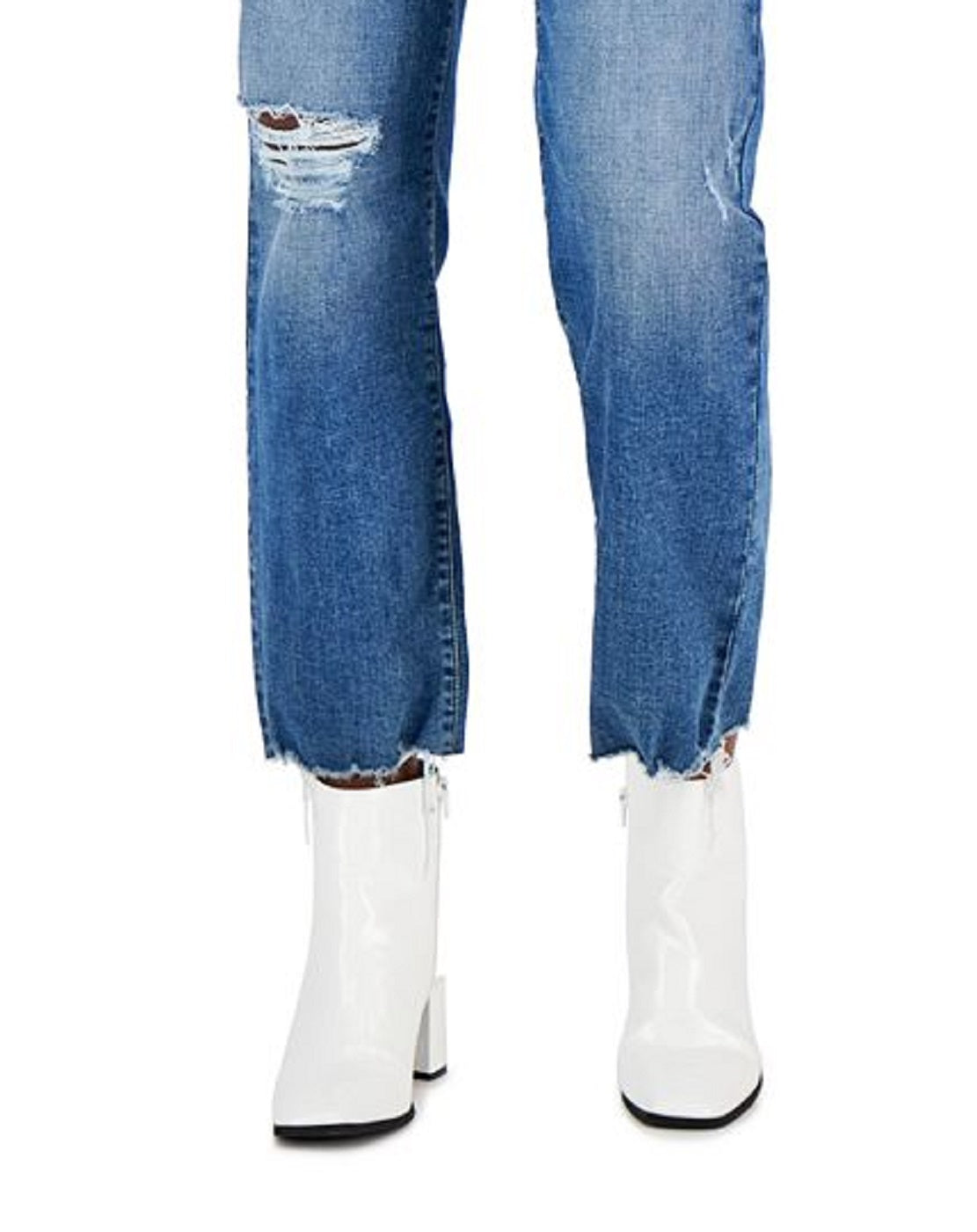 Calça jeans feminina rasgada, cintura alta, azul, tamanho 0, da INC International Concepts