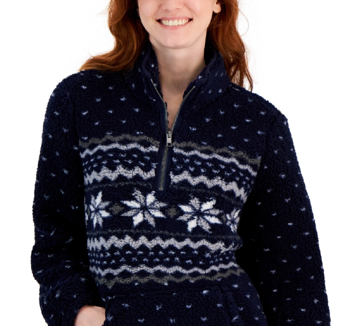 Suéter de lã feminino com zíper de um quarto da Style &amp; Co, azul, tamanho X-S