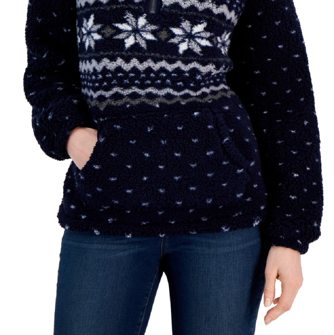 Suéter de lã feminino com zíper de um quarto da Style &amp; Co, azul, tamanho X-S