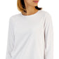Camiseta feminina clássica lisa de manga comprida estilo &amp; co, branca, tamanho pequeno grande