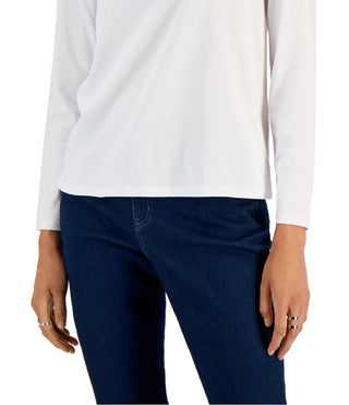 Style & Co Women's Classic Solid Long Sleeve T-Shirt White Size Petite Large