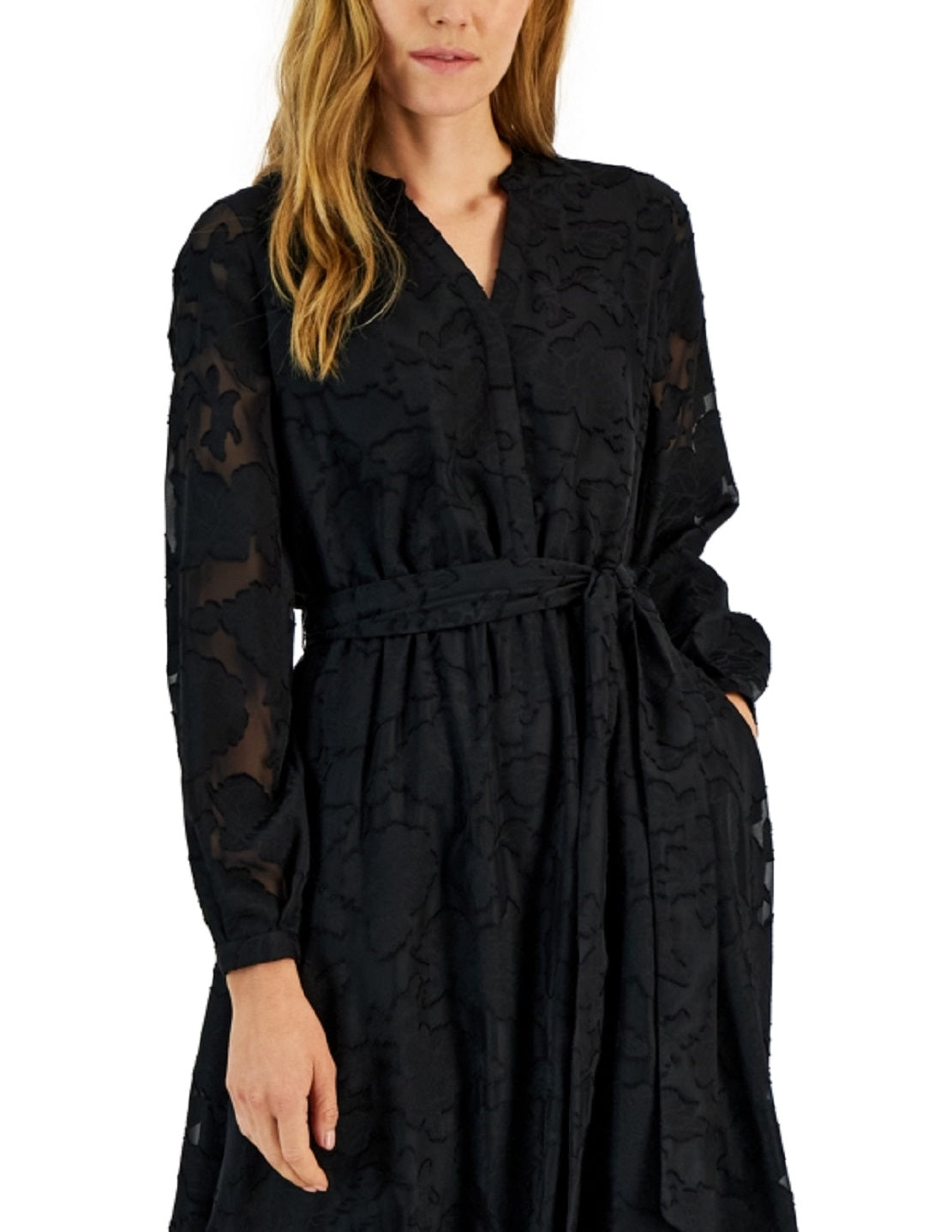 Vestido feminino Alfani com estampa jacquard e manga transparente, preto, tamanho 6