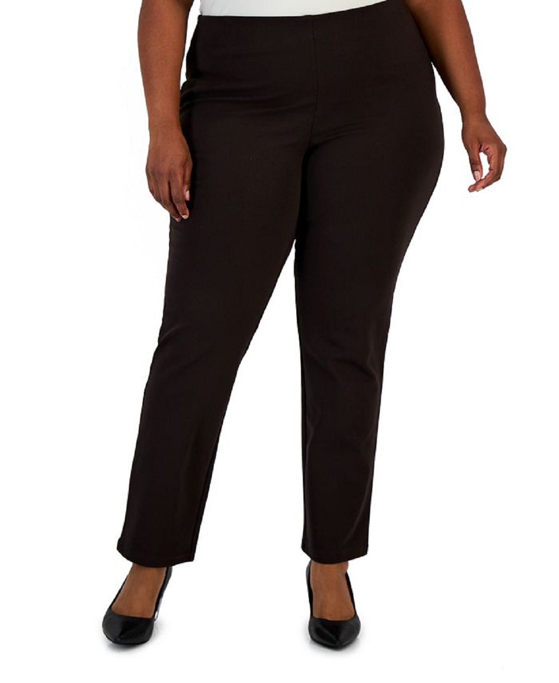 Calça feminina de malha ponte pull-on da coleção JM, preta, tamanho 3X