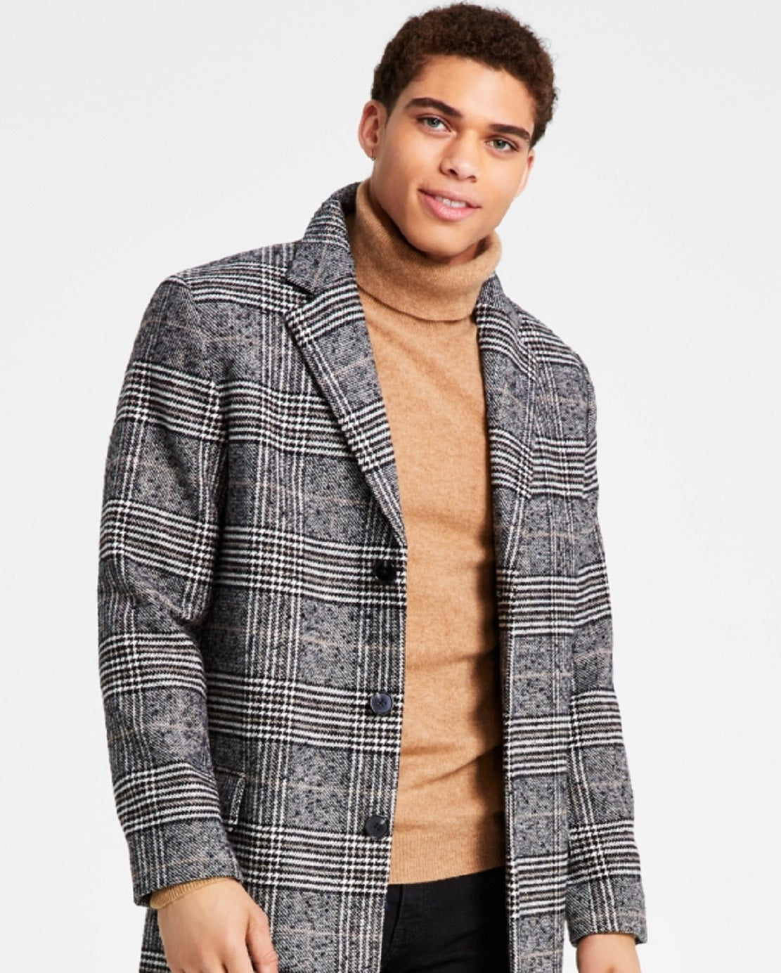 INC International Concepts Casaco xadrez Nicolas masculino preto tamanho grande
