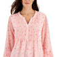 Charter Club Blusa feminina com estampa floral e pregas, vermelha, tamanho XX-G