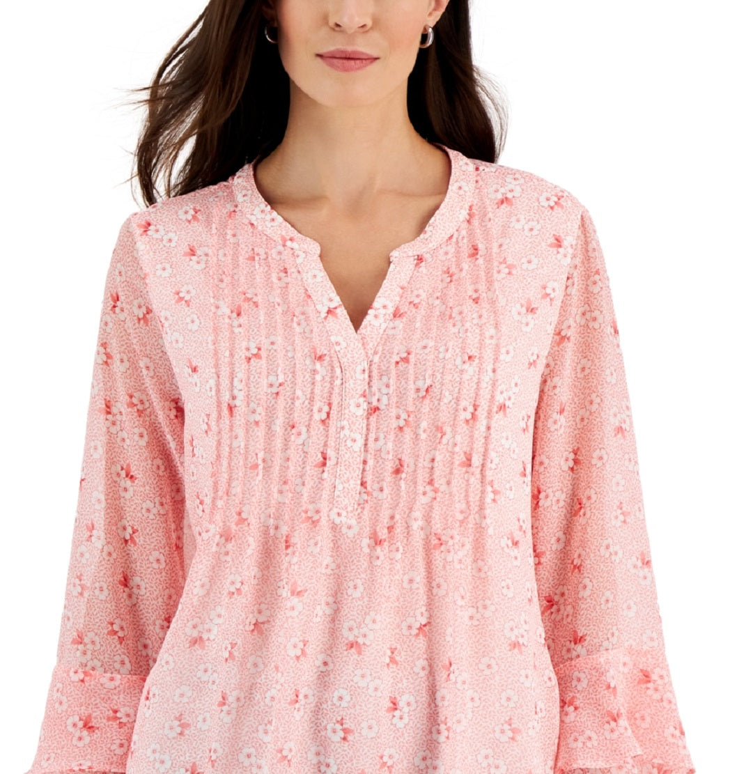 Charter Club Blusa feminina com estampa floral e pregas, vermelha, tamanho XX-G