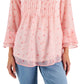 Charter Club Blusa feminina com estampa floral e pregas, vermelha, tamanho XX-G