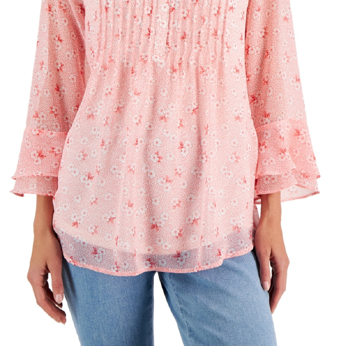 Charter Club Blusa feminina com estampa floral e pregas, vermelha, tamanho XX-G