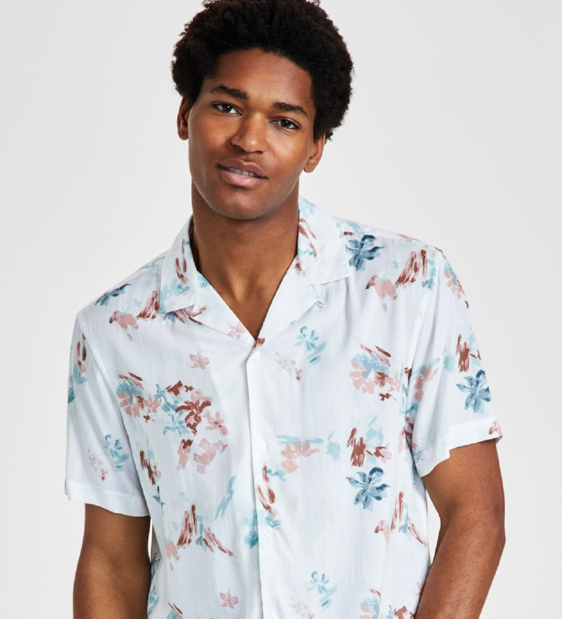 Camisa masculina com estampa abstrata e estampa de acampamento da INC International Concepts, branca, tamanho XX-G