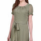 Vestido feminino NY Collection com manga curta e cinto, bolinhas suíças, verde, tamanho pequeno grande