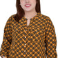Blusa feminina NY Collection com manga 3/4 e decote em Y, amarela, tamanho 2X