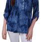 Blusa feminina NY Collection com manga 3/4 e decote em Y, azul, tamanho médio