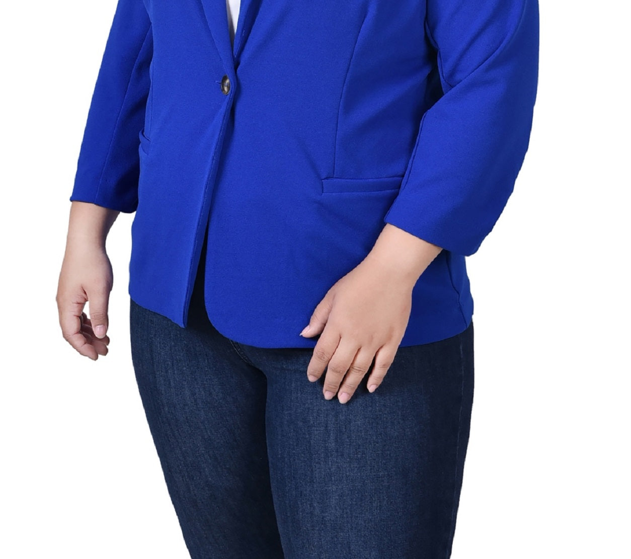 Jaqueta de crepe Scuba Plus com manga 3/4 feminina da NY Collection, azul, tamanho 2X