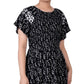 Vestido feminino NY Collection com estampa combinada e manga curta, preto, tamanho pequeno médio