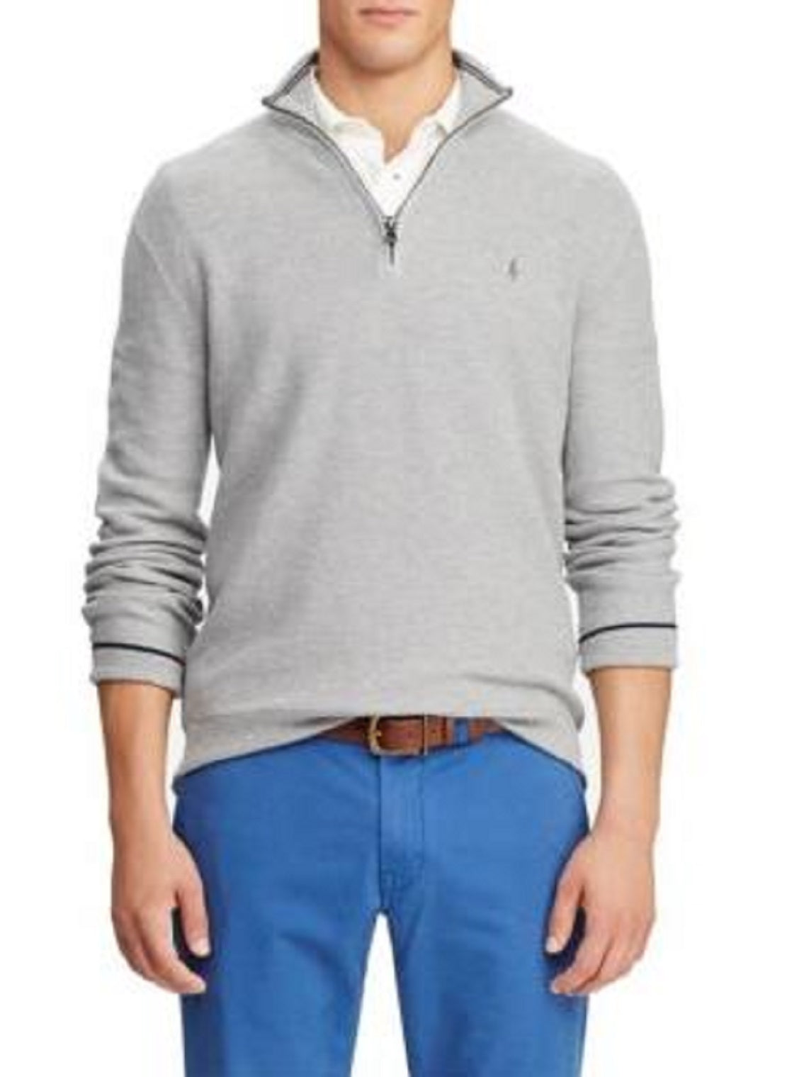 Suéter Polo Ralph Lauren Masculino de Algodão com Zíper de 1/4 Cinza Tamanho P