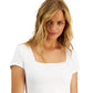 E agora este body feminino de manga curta com decote quadrado, branco, tamanho grande