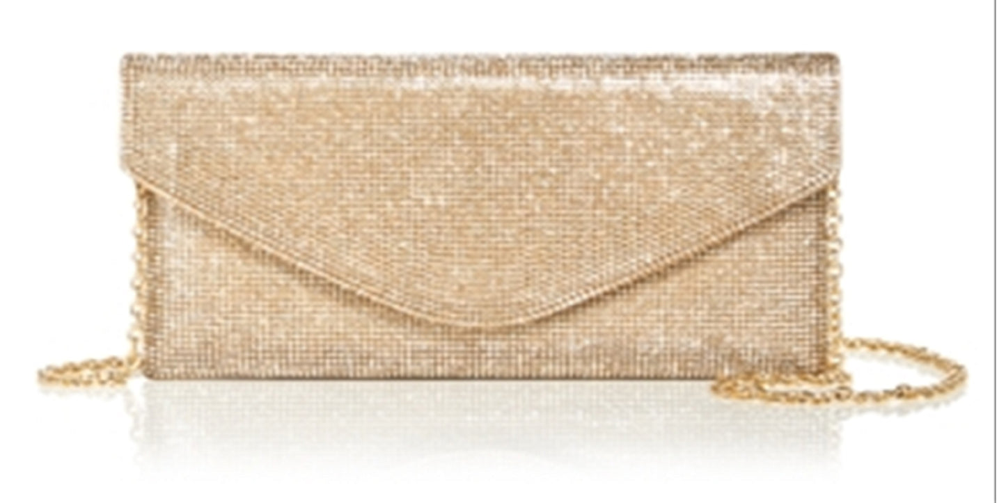 42 Bolsa transversal feminina dourada com strass, amarela, tamanho 14,5 MW